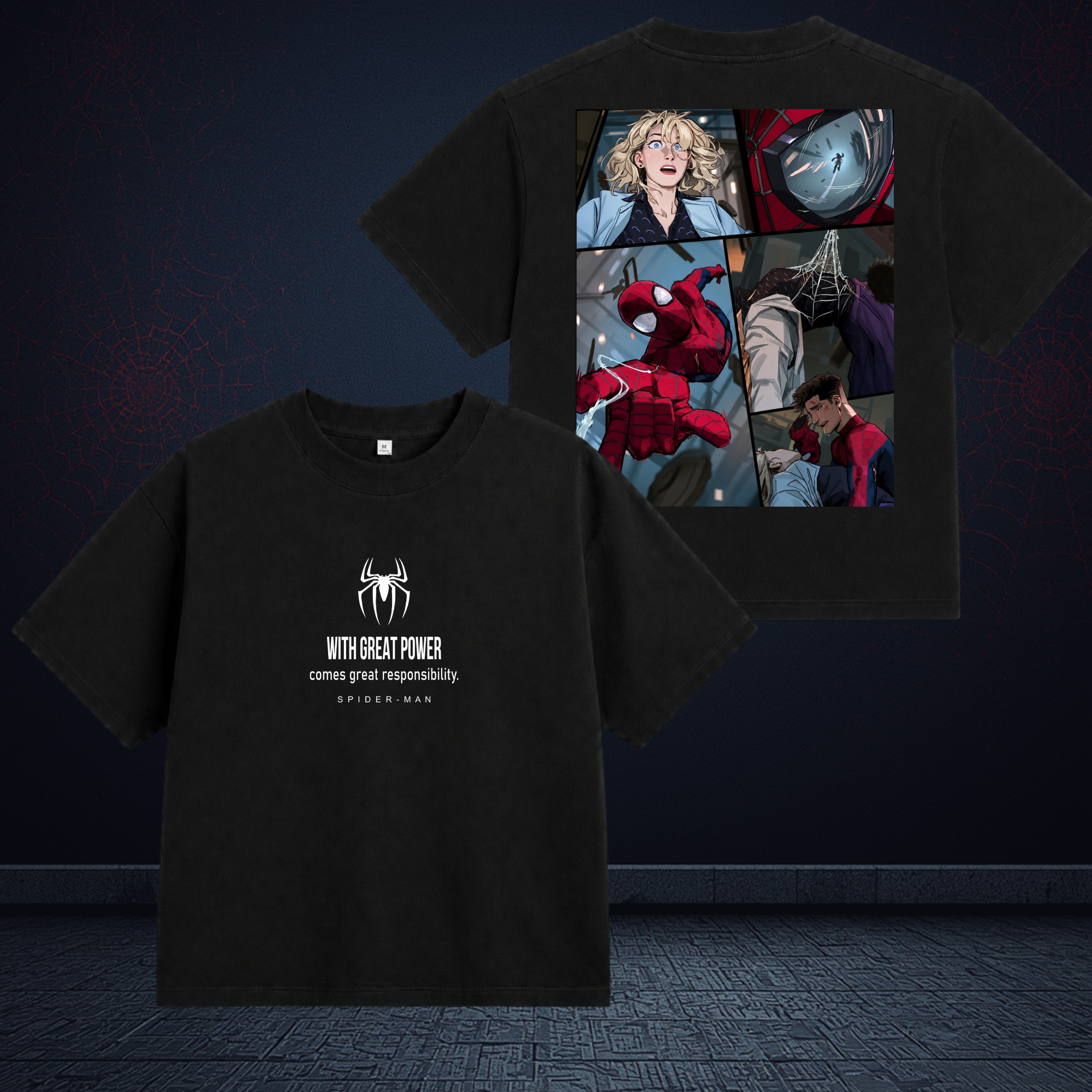 Áo Thun Spider-Man Comic – With Great Power | Boxy Tee 250GSM